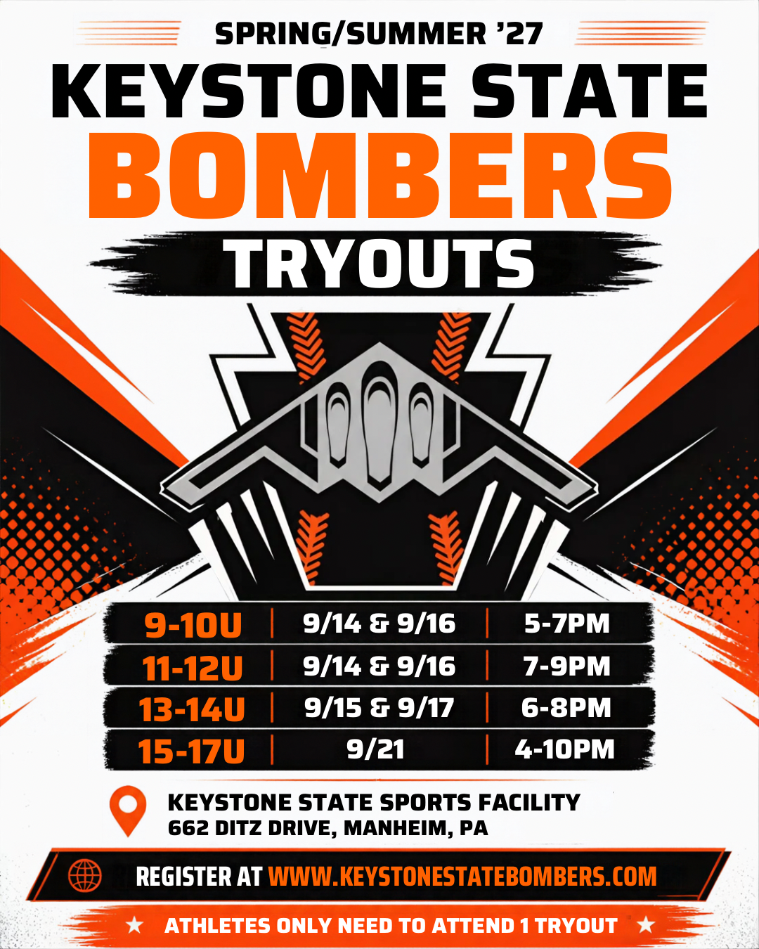 Keystone State Bombers tryout graphic - 1